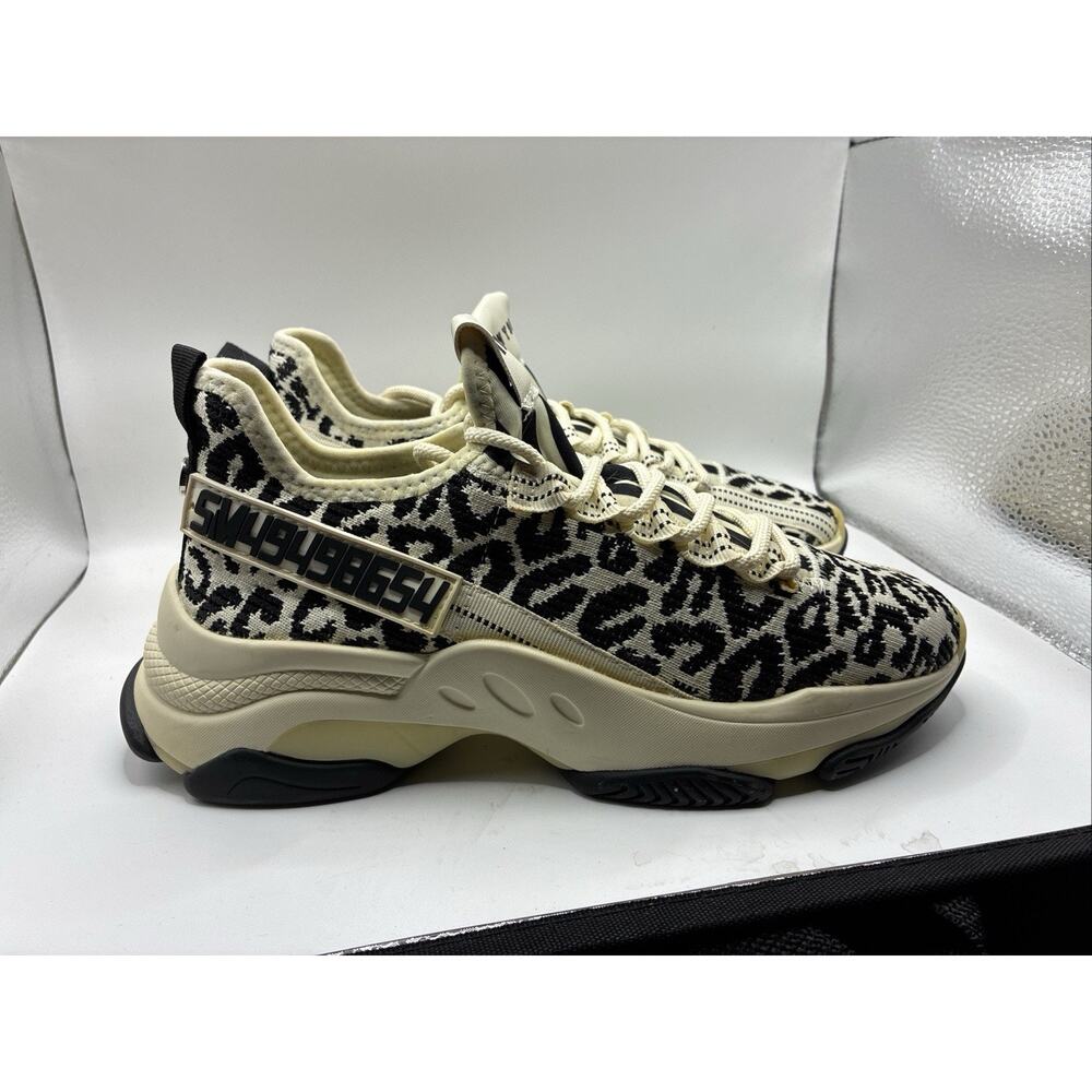 Steve Madden Maxima Knit Leopard Print Sneaker White Women Athletic Shoes US 8.5